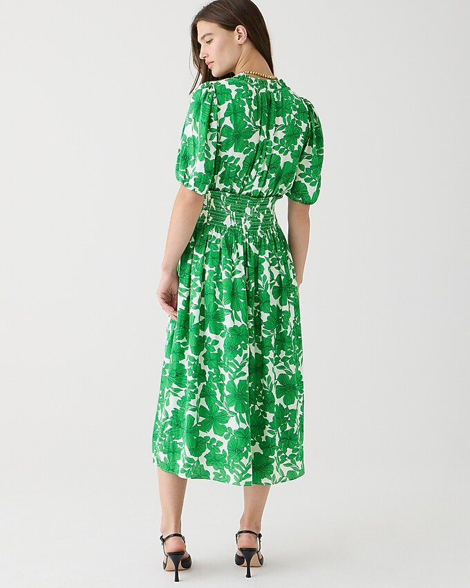 Smocked-waist short-sleeve dress in greenhouse floral print | J. Crew US