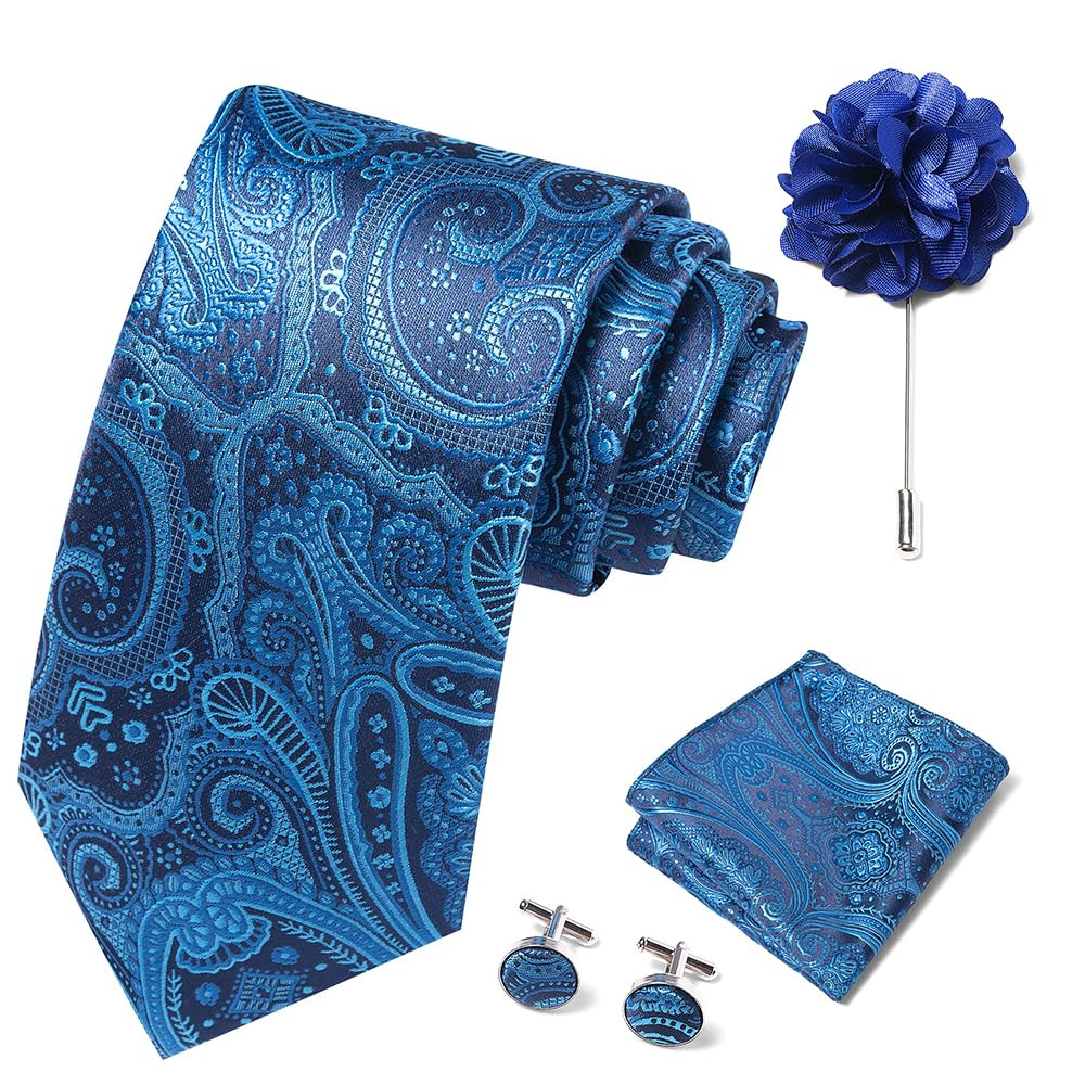 joy alice Ties Set Men Mixed Color Necktie Handkerchief Cufflinks Brooch 3.15 Formal | Amazon (US)