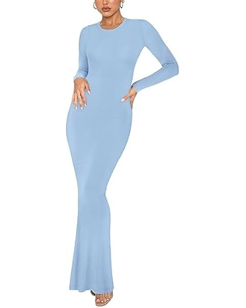 REORIA Womens Sexy V Backless Soft Lounge Long Dress Fall Casual Boat Neck Long Sleeve Ribbed Bod... | Amazon (US)