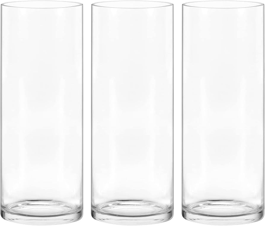 10 Inch Tall Cylinder Vases,Set of 3 Glass Vase for Centerpieces,Clear Flower Vase Decorative Flo... | Amazon (US)