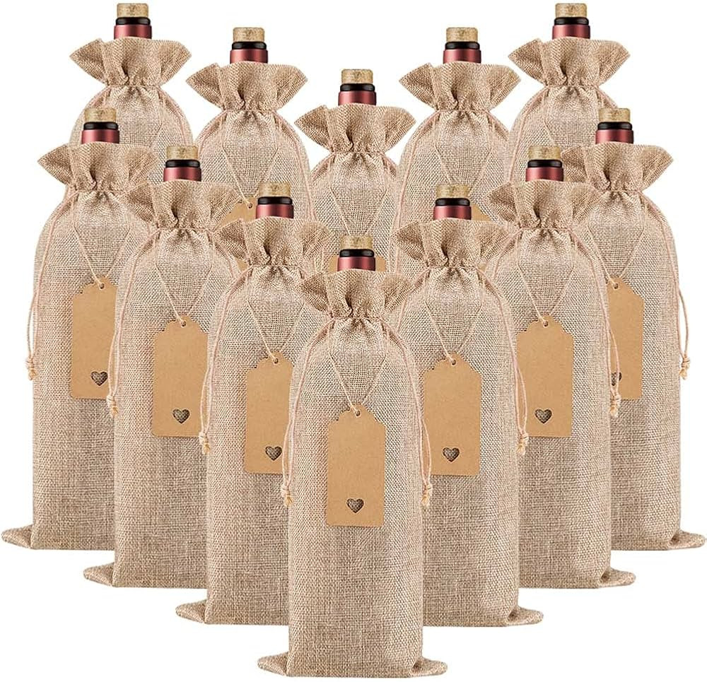 Homum 12Pcs Premium Burlap Wine Bags and 12Pcs Gift Tags, Reusable Wine Gift Bags with Drawstring... | Amazon (US)