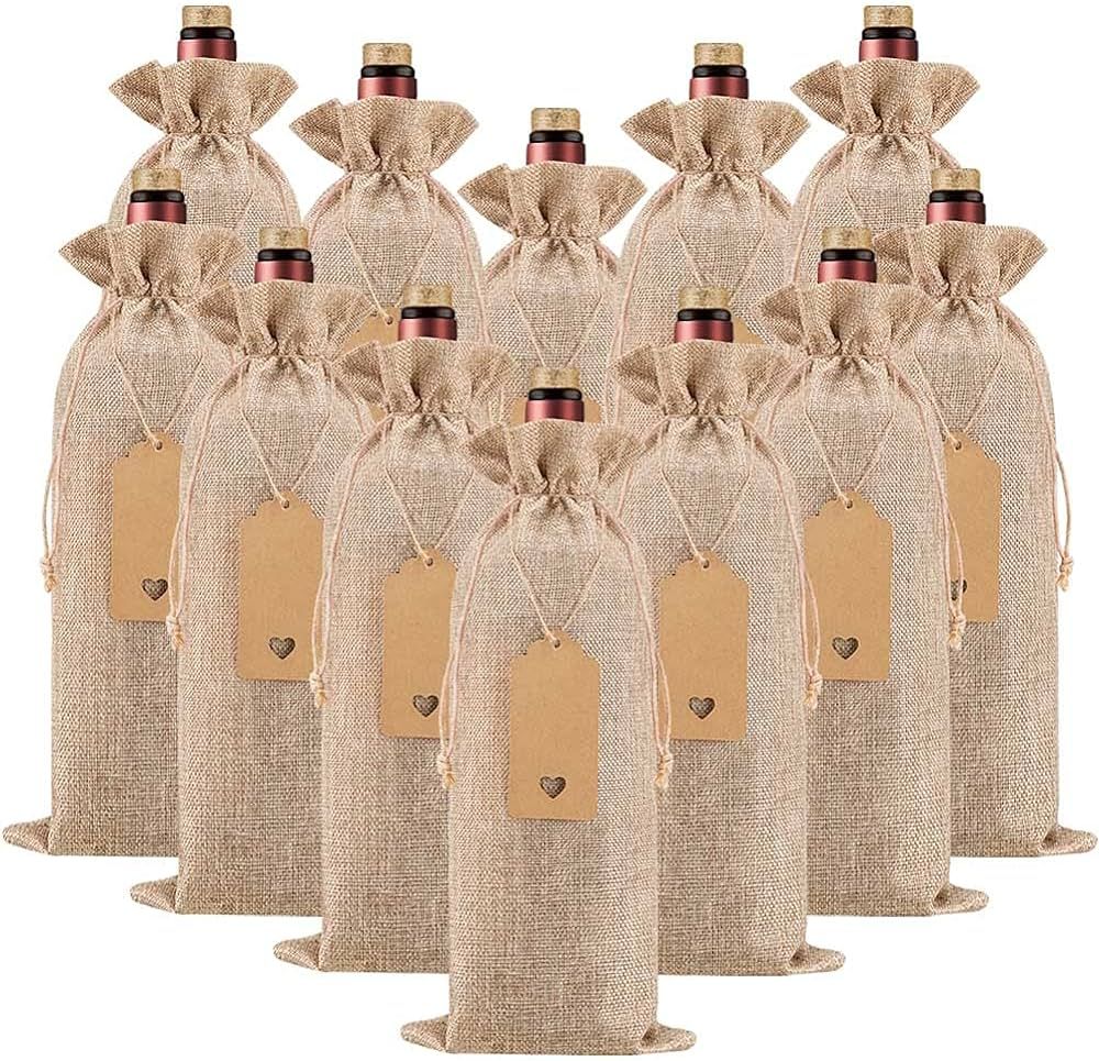 Homum 12Pcs Premium Burlap Wine Bags and 12Pcs Gift Tags, Reusable Wine Gift Bags with Drawstring... | Amazon (US)