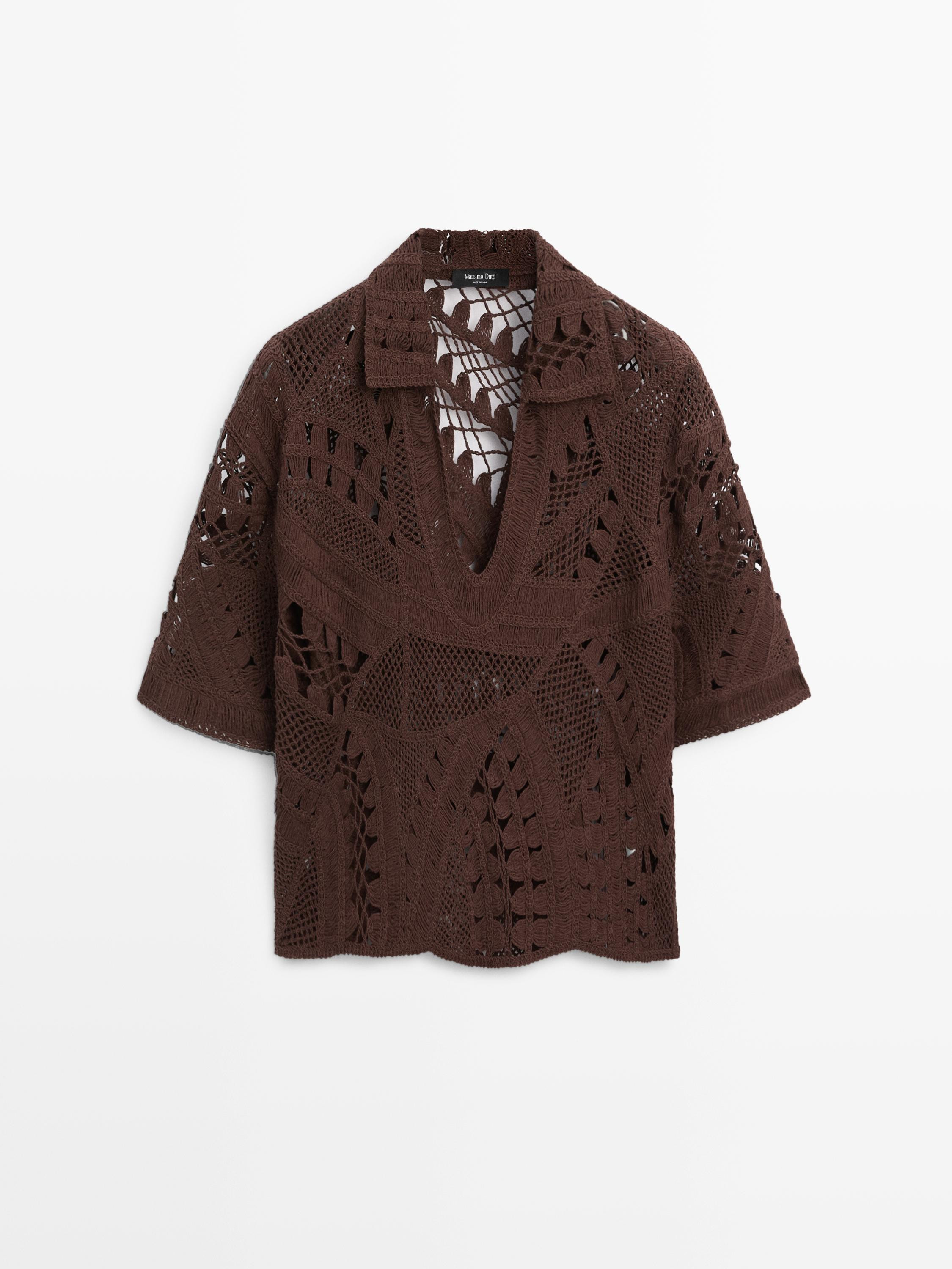 Cotton blend crochet polo T-shirt | Massimo Dutti UK