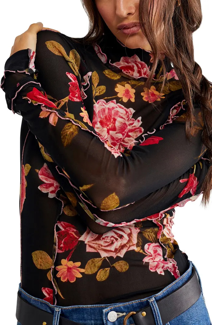 Free People Charlie Print Turtleneck Mesh Top | Nordstrom | Nordstrom