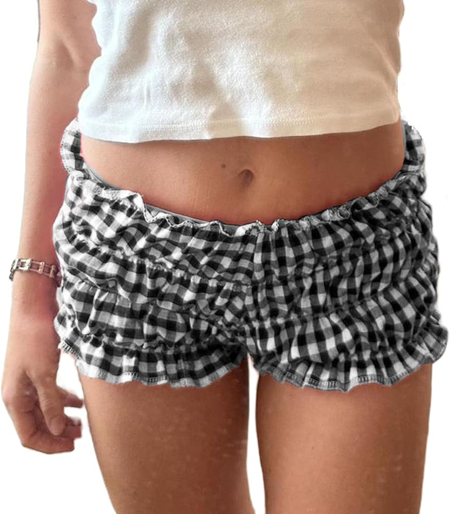 NUFIWI Women's Floral Print Y2k Low Rise Sexy Micro Shorts Elastic Pajama Bottoms Cute Sleep Shor... | Amazon (US)