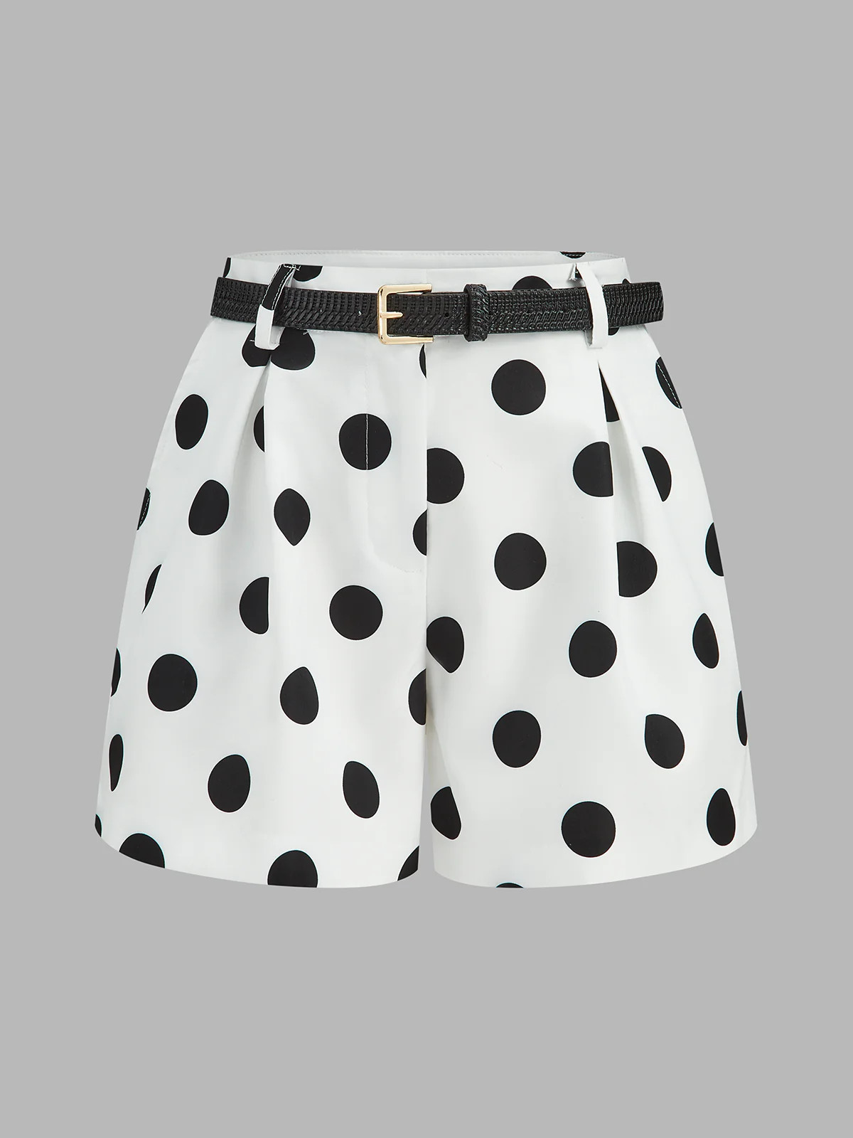 Belted Polka Dot Mid-Waist Shorts | Commense