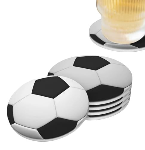 Soccer Ball Coasters for Drinks Set of 4, Absorbent Ceramic Drink Coasters for Coffee Table Wooden Table Cup Bar, 4 Inches | Amazon (US)