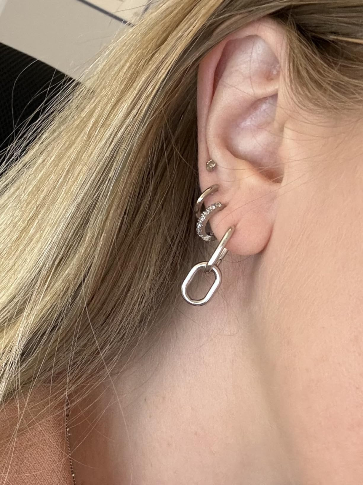 PAVOI Dangle Hoop Earrings for Women, 14K Gold Plated Convertible Paperclip | Amazon (US)