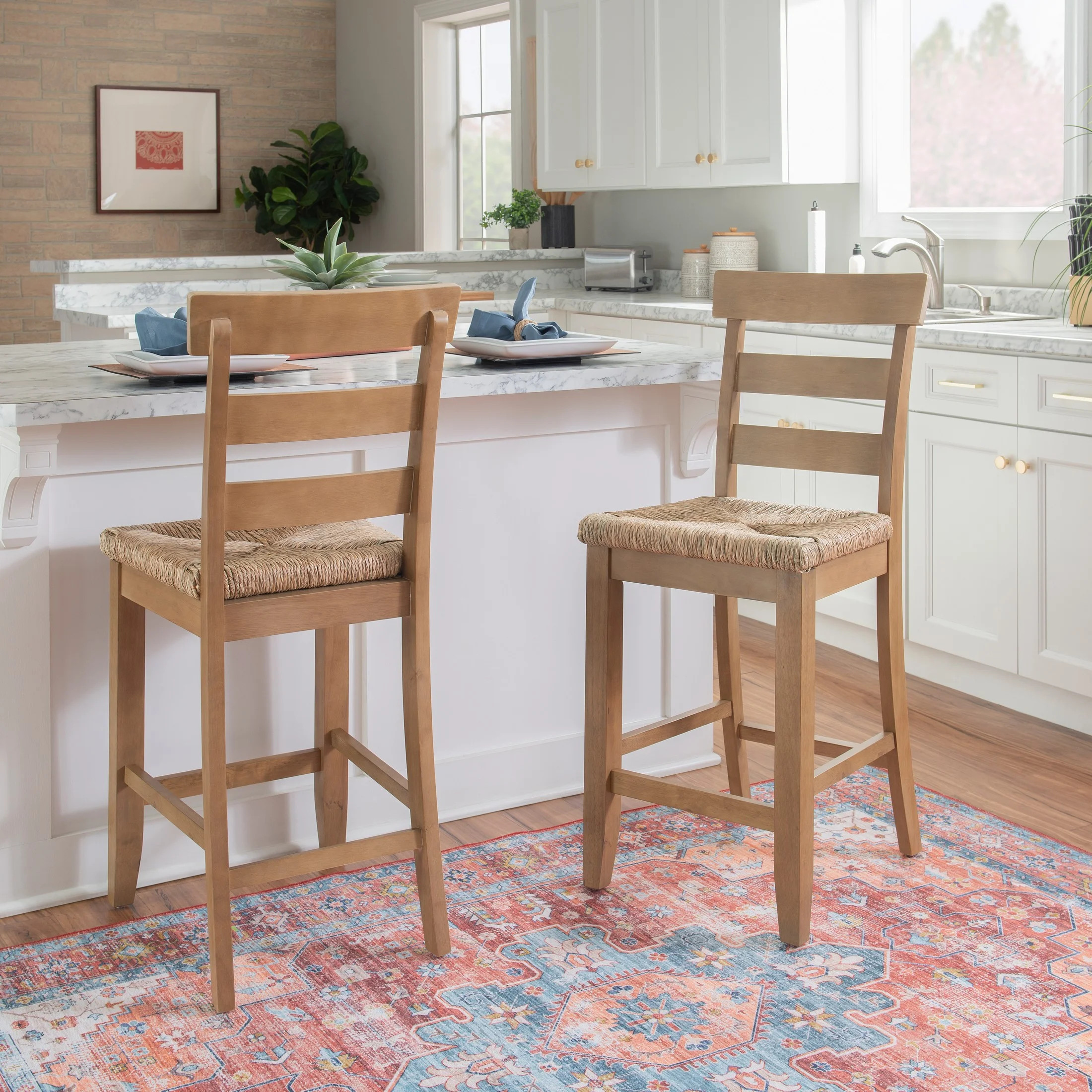 Linon Cassidy 26.25" Counter Stool, Natural with Handwoven Rush Seating | Walmart (US)