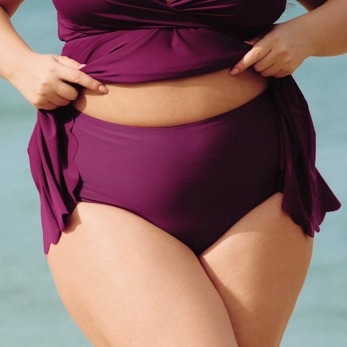 Burgundy Plus Size Tankini Bottom & Reviews - Burgundy - Sustainable Plus Size Tankinis | BERLOOK | BERLOOK