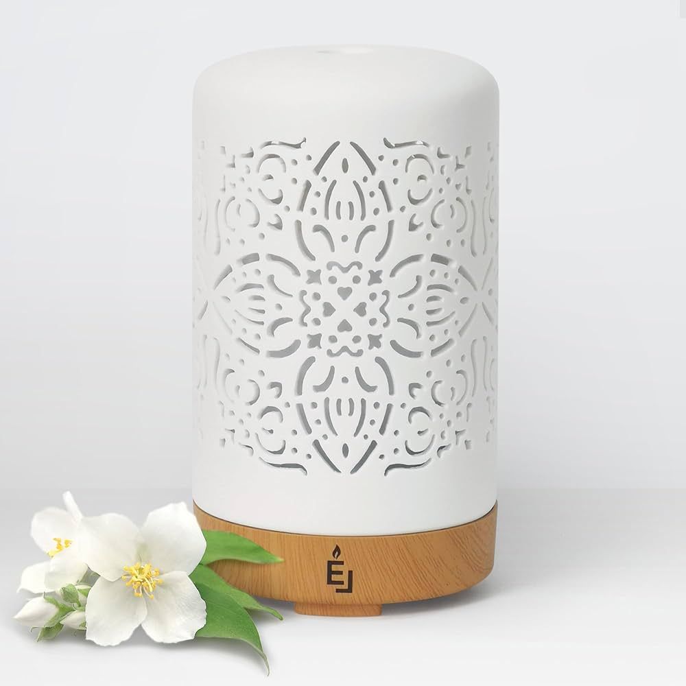 Earnest Living Essential Oil Diffuser White Ceramic Diffuser 100 ml Timers Night Lights and Auto ... | Amazon (US)