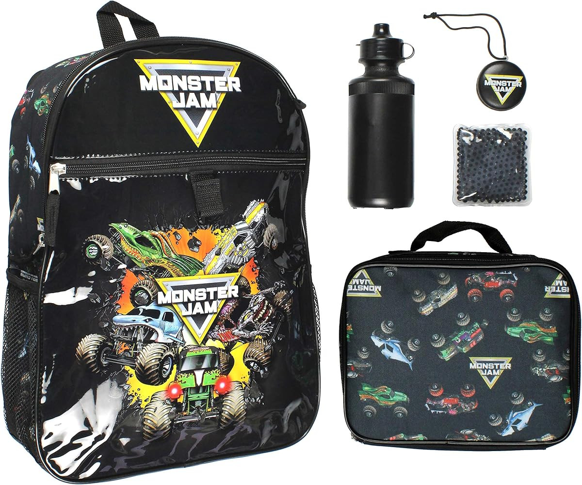 INTIMO Monster Jam Megalodon Grave Digger Max-D Monster Trucks Backpack Lunch Bag Water Bottle Ic... | Amazon (US)