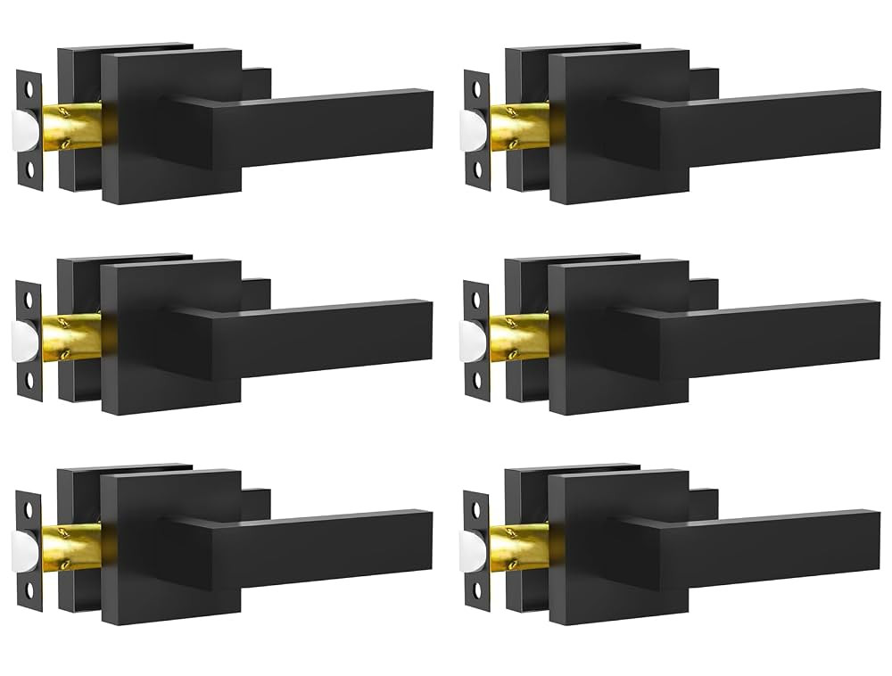 Passage Door Lever, 6 Pack Matte Black Interior Door Handles for Hallway and Closet, Heavy Duty S... | Amazon (US)