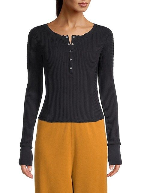 Ribbed Cropped Henley | Saks Fifth Avenue OFF 5TH (Pmt risk)