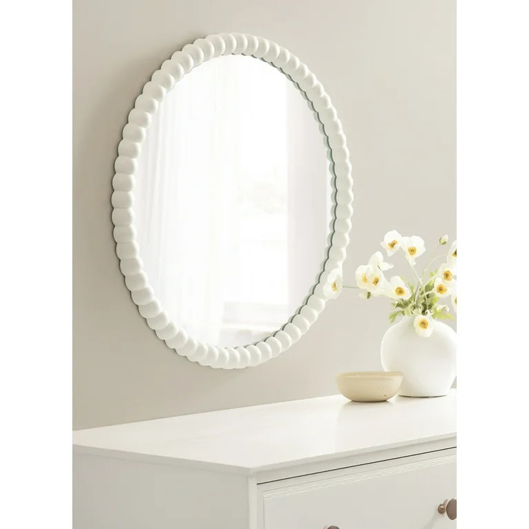 Kate and Laurel Bronte Modern Glam Round Beaded Wall Mirror, 28 Inch Diameter, White, Transitiona... | Walmart (US)