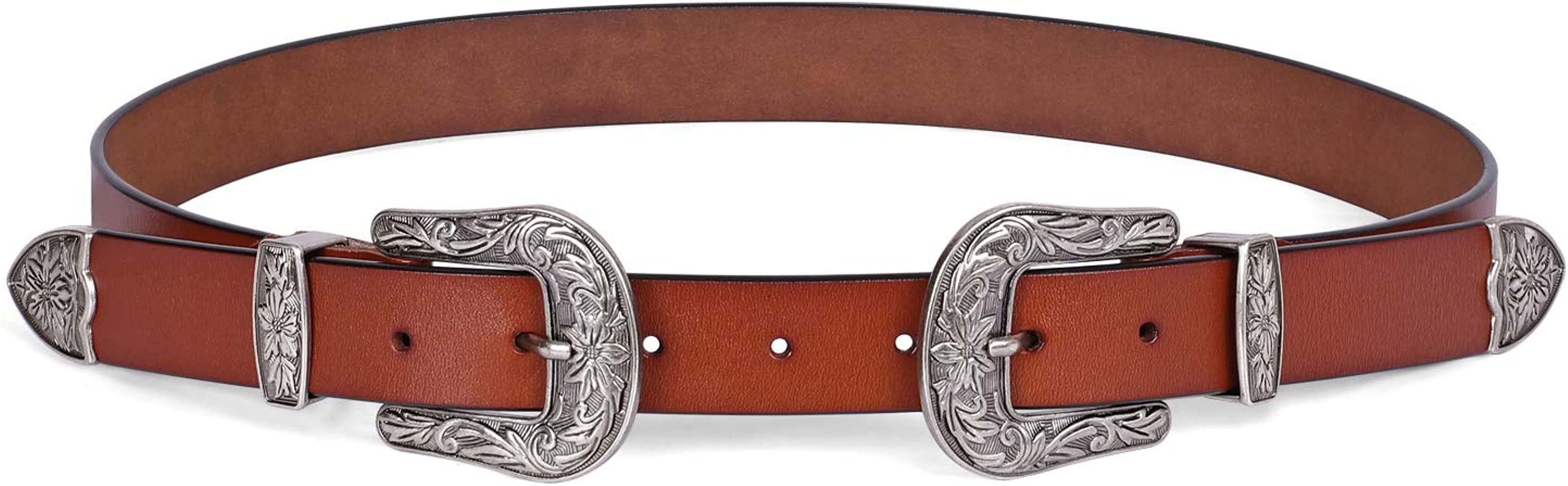 Women Leather Belts Ladies Vintage Western Design Black Waist Belt for Pants Dresses | Amazon (US)