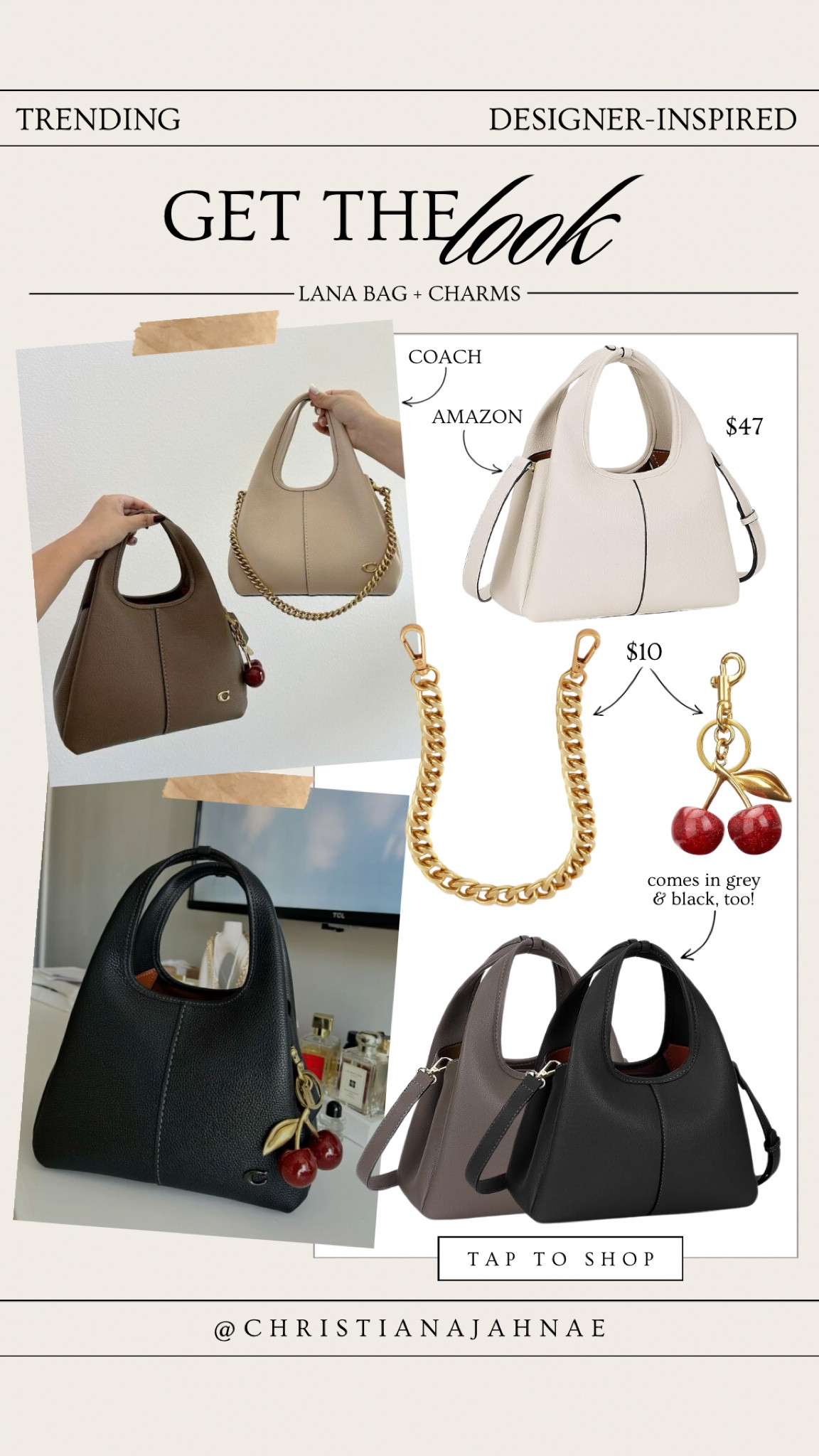 $600 vs $67 (!) Amazon designer-dupe handbag and charms 🖤

#LTKItBag #LTKFindsUnder50 #LTKStyleTip