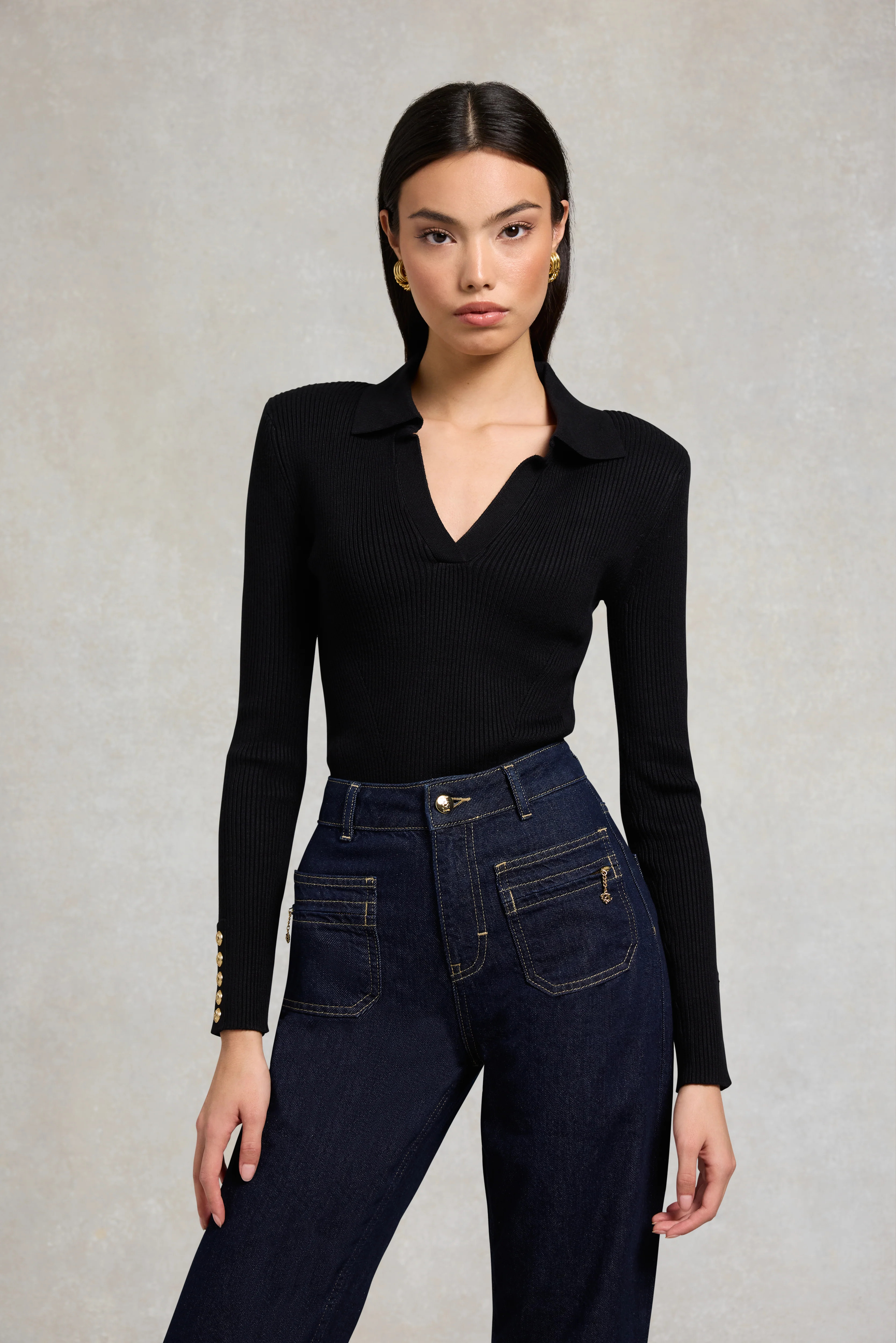 V-Neck Rib Top (Black) | Holland Cooper