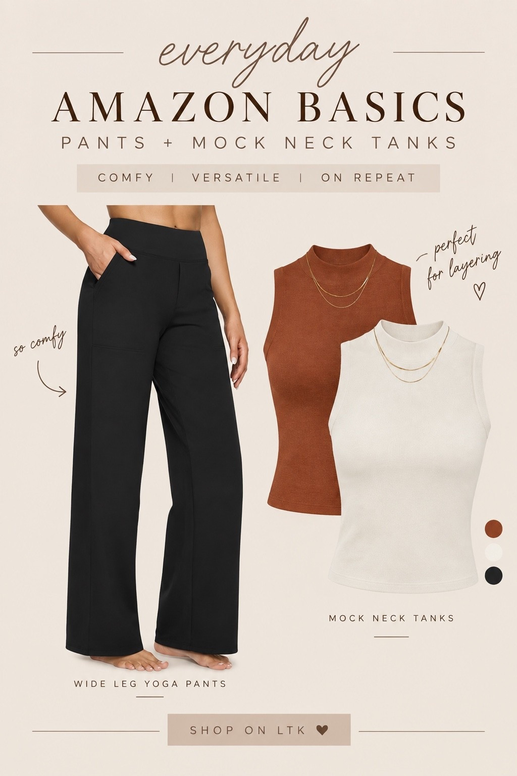 These wide-leg pants + mock neck tanks are giving effortlessly put together without sacrificing comfort. 🙌🏼 Wear them now, layer them with a cardigan or jacket when it gets cooler, and basically repeat all fall. 🍂

Easy mom outfit ✔️
Work from home ✔️
School drop-off ✔️
Coffee run ✔️
Actually comfortable ✔️

Linked both of these Amazon finds in my LTK! 🛍️🤎

#LTKStyleTip #LTKSeasonal #AmazonFashion #AmazonFinds #AmazonBasics #FallOutfit #FallFashion #MomStyle #CasualFallOutfit #AmazonOutfit #EverydayStyle #FallBasics

#LTKdayinmylife #LTKmorningroutine #LTKootd