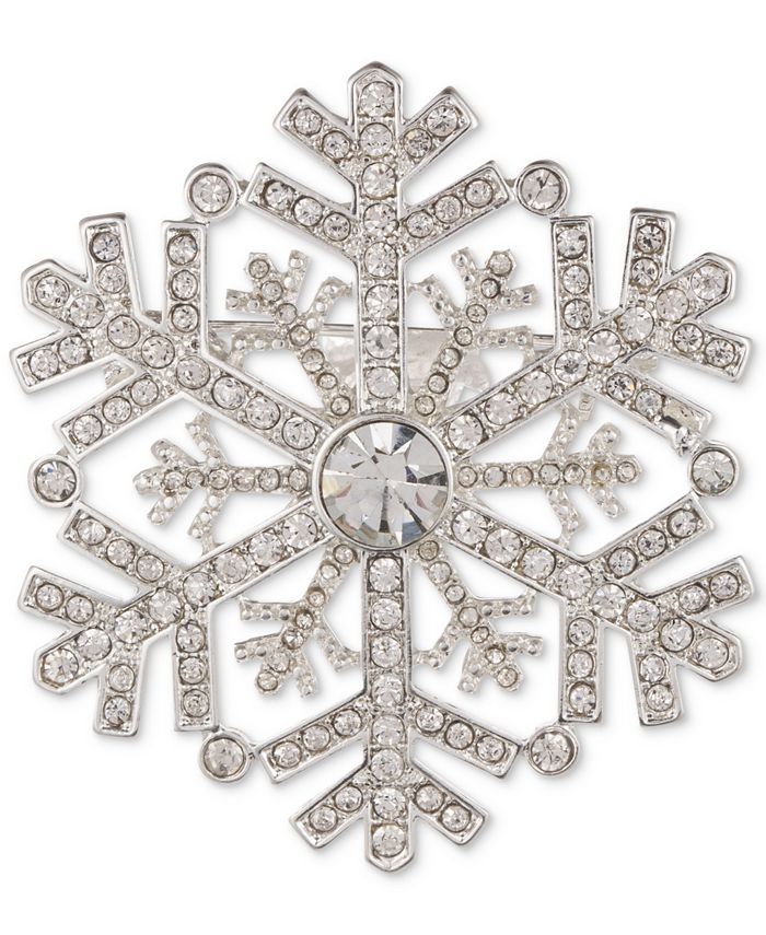 Anne Klein Silver-Tone Crystal Pavé Snowflake Pin  & Reviews - All Fashion Jewelry - Jewelry & W... | Macys (US)