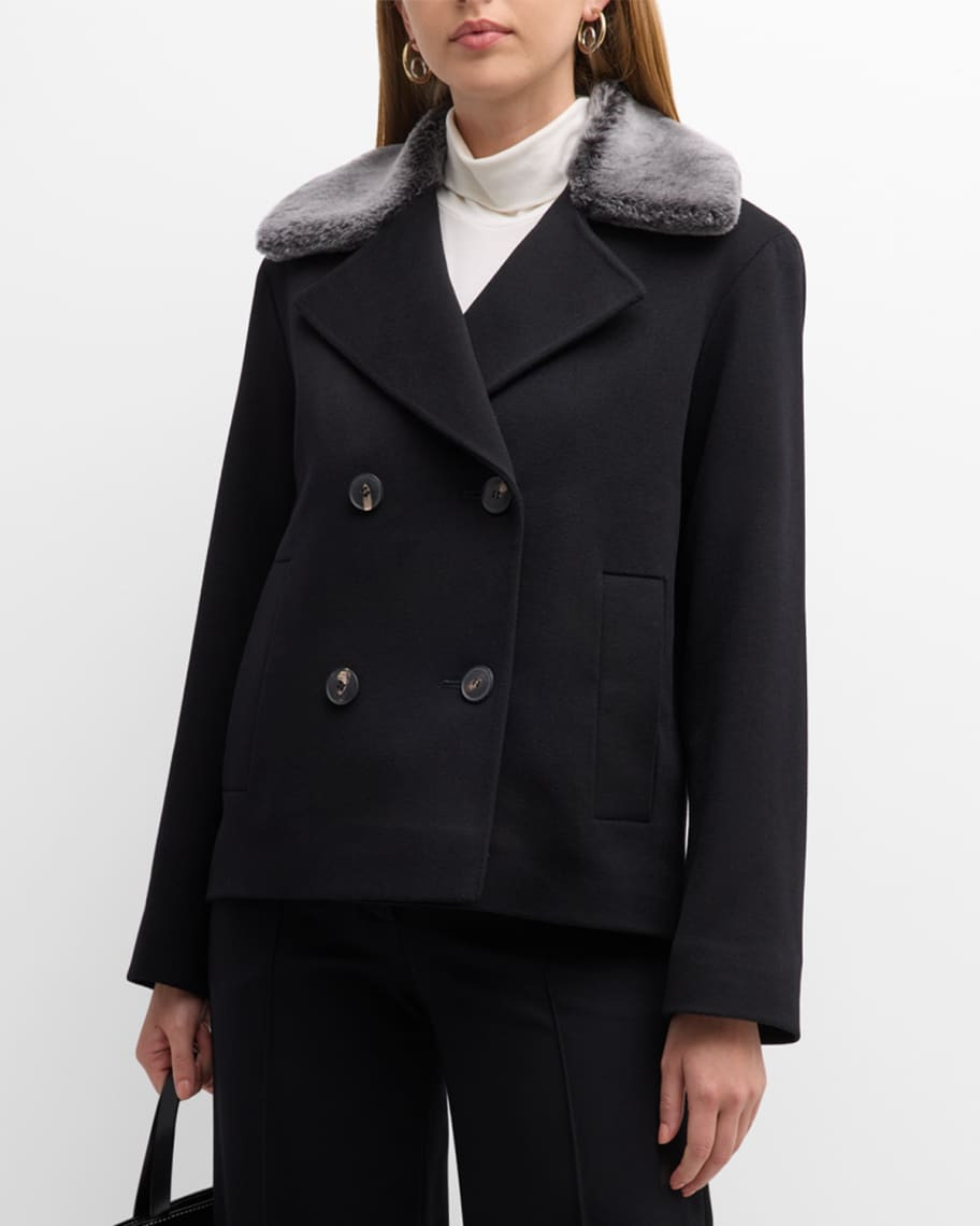 Fleurette Kirby Wool Peacoat with Shearling Collar | Neiman Marcus