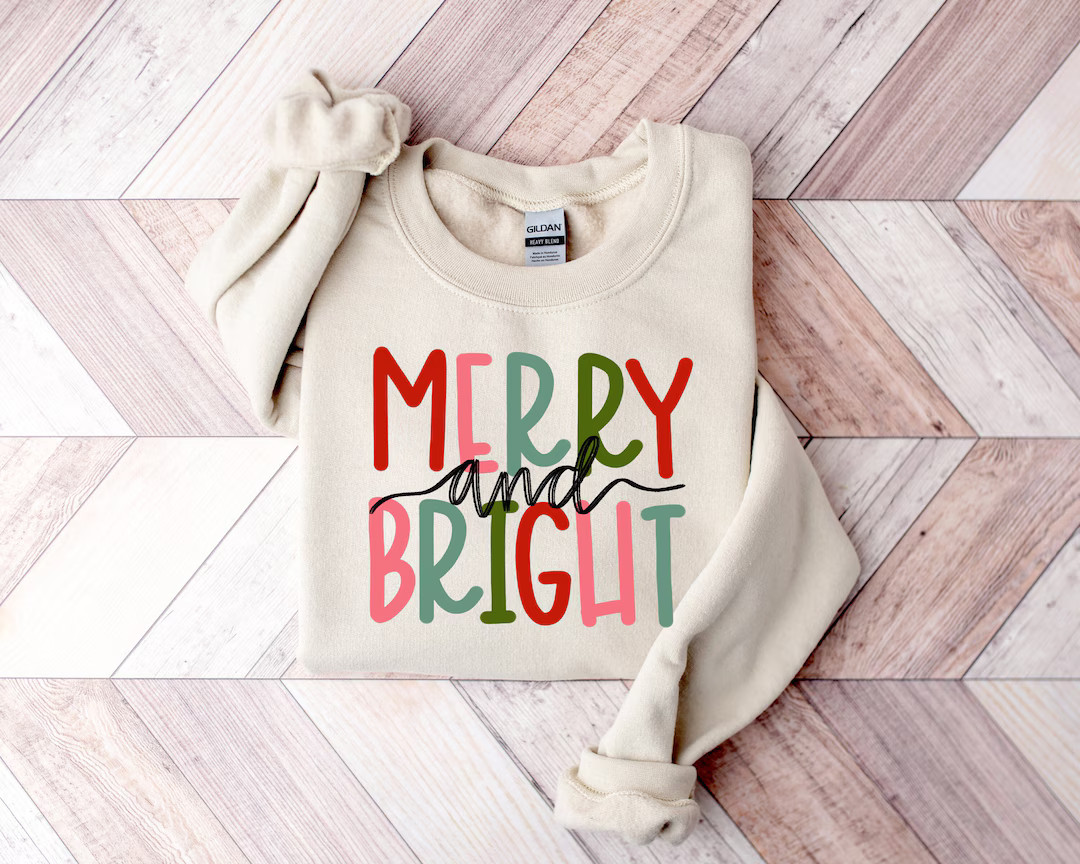Merry and Bright Sweatshirt, Christmas Sweatshirt, Family Christmas Sweatshirt, Christmas Sweatsh... | Etsy (US)