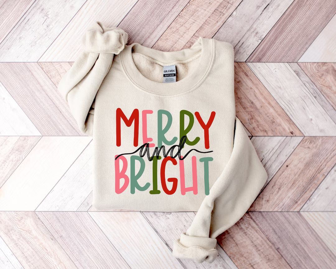 Merry and Bright Sweatshirt Christmas Sweatshirt Family - Etsy | Etsy (US)