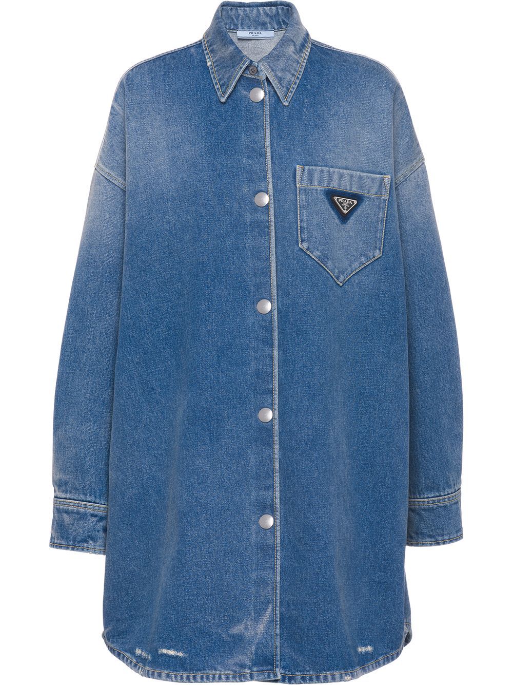 Prada triangle-logo Denim Shirt - Farfetch | Farfetch Global