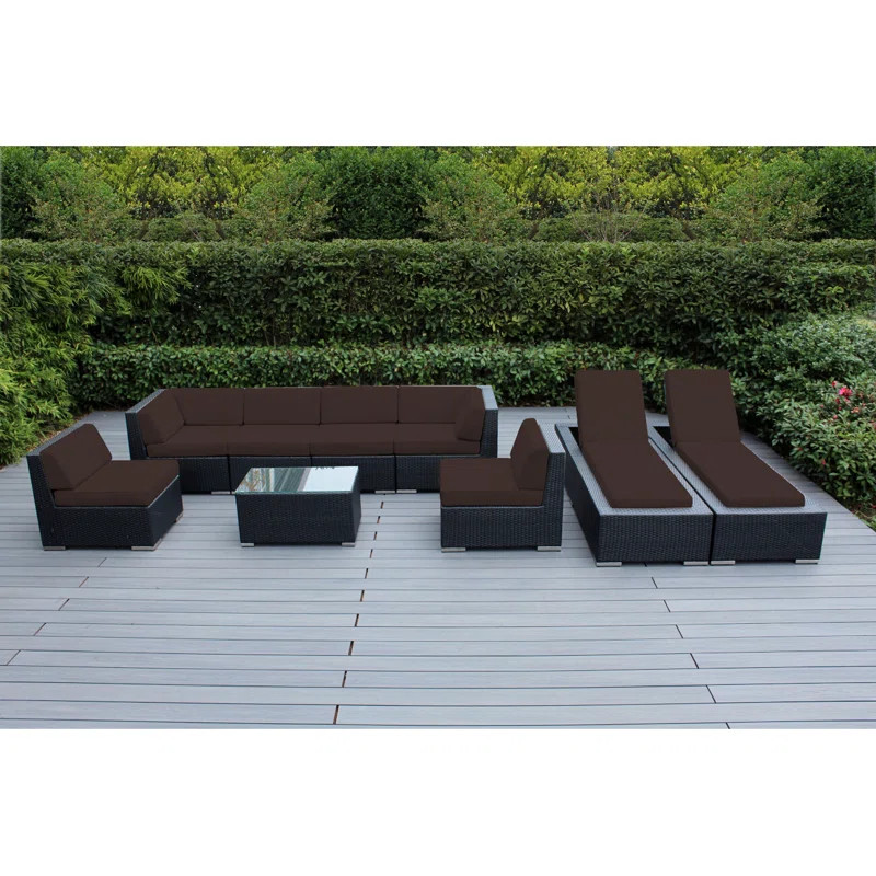 Barna 9 Piece Rattan Sectional Seating Group with Cushions - No Assembly | Wayfair North America