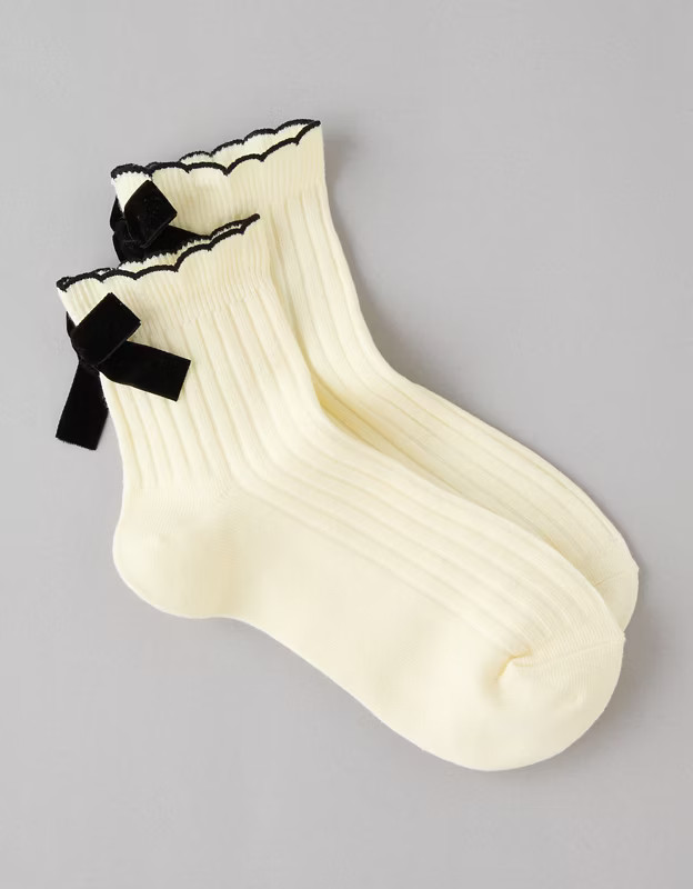 AE Velvet-Bow Boyfriend Socks | American Eagle Outfitters (US & CA)