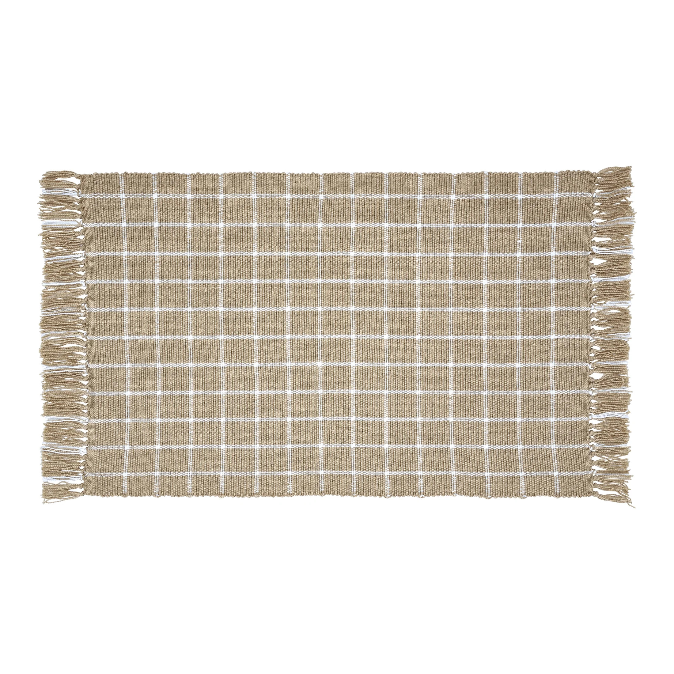My Texas House Tan Windowpane Fringe Indoor/Outdoor Layering Rug, 24" x 38" | Walmart (US)