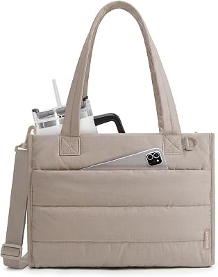 BAGSMART Small Tote Bag for Women, Puffer Quilted Work Tote Bag, Zipper Closure for Work Travel C... | Amazon (US)