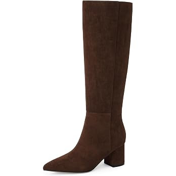 Womens Knee High Boots Chunky Low Heel Pointed Toe Tall Long Boots | Balanced Low Block Heel, Sle... | Amazon (US)