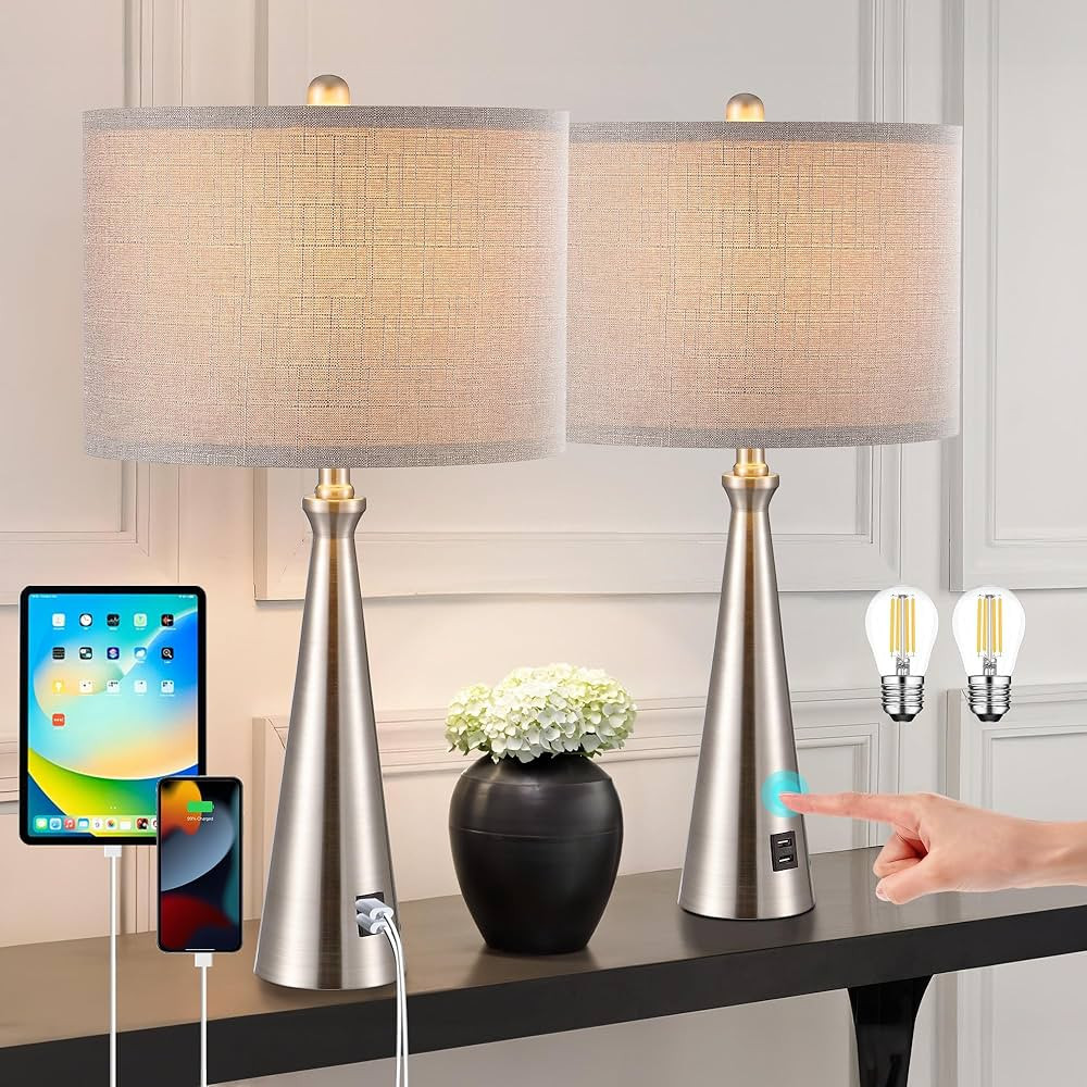 Lamp for Bedroom Set of 2 Lamps for Night Stand Modern Bedside Lamps Living Room End Table Lamps ... | Amazon (US)