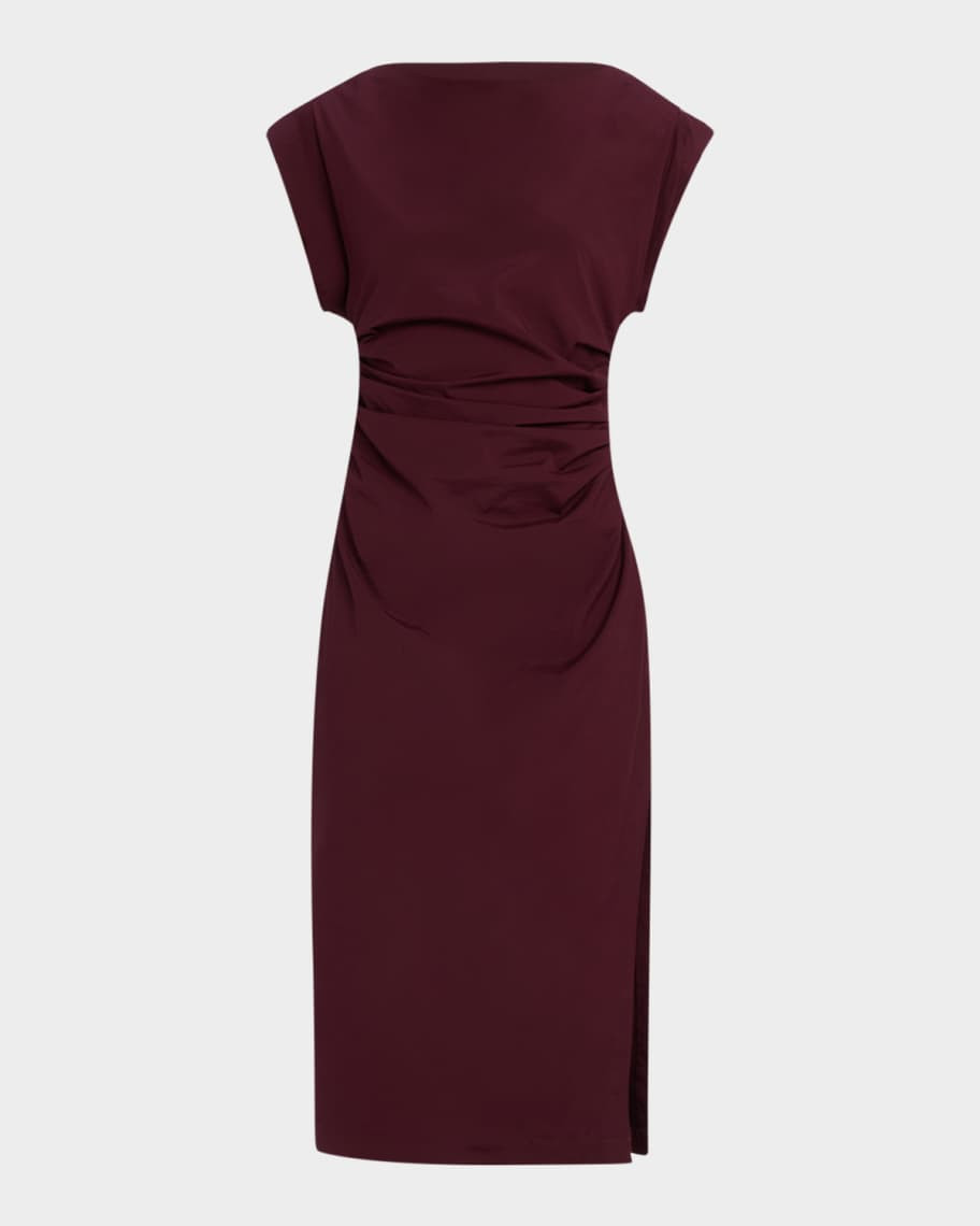 A.L.C. Nara Gathered Short-Sleeve Midi Dress | Neiman Marcus