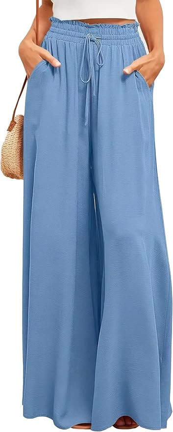 Ulovmi Women's Wide Leg Palazzo Pants High Waisted Flowy Lounge Trousers with Pockets | Amazon (US)