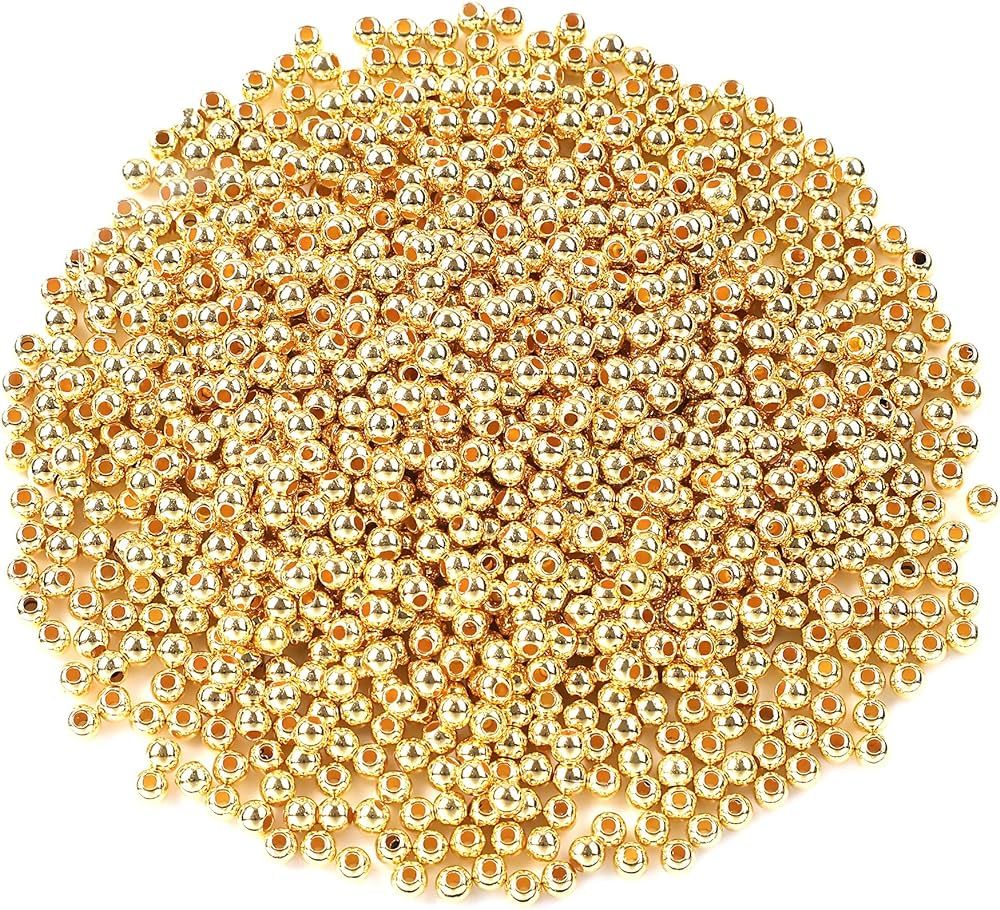 1200Pcs 4mm Smooth Round Beads Gold Spacer Loose Ball Beads for Bracelet Jewelry Making Craft | Amazon (US)