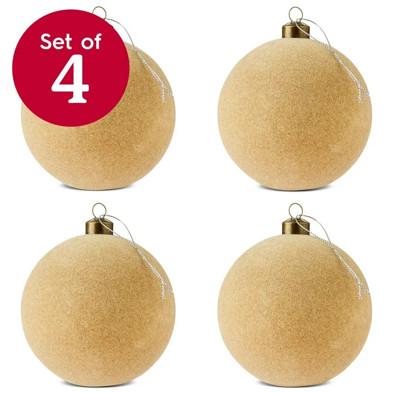 4 Count Beige Velvet-Feel Ball Christmas Ornaments, 4.5", by Holiday Time | Walmart (US)