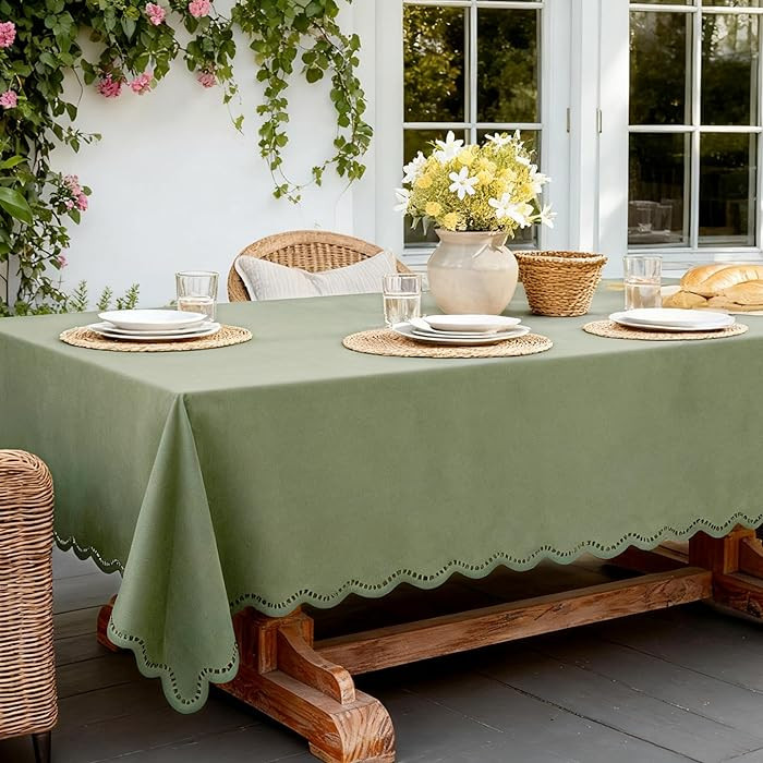 Olive Green Tablecloth Rectangle Linen Textured Waterproof & Stain Resistant Outdoor Table Cloth ... | Amazon (US)