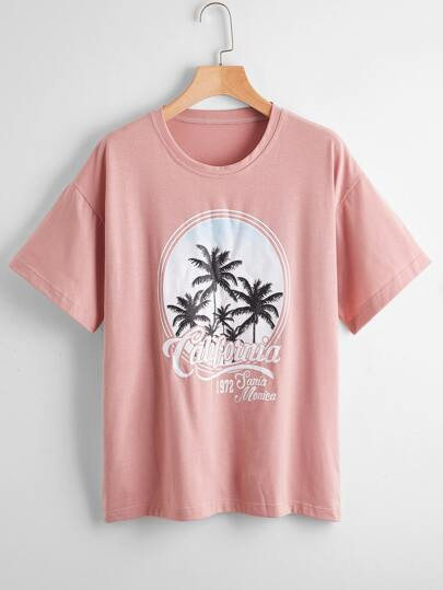 Letter Tropical Graphic Oversized Tee | ROMWE