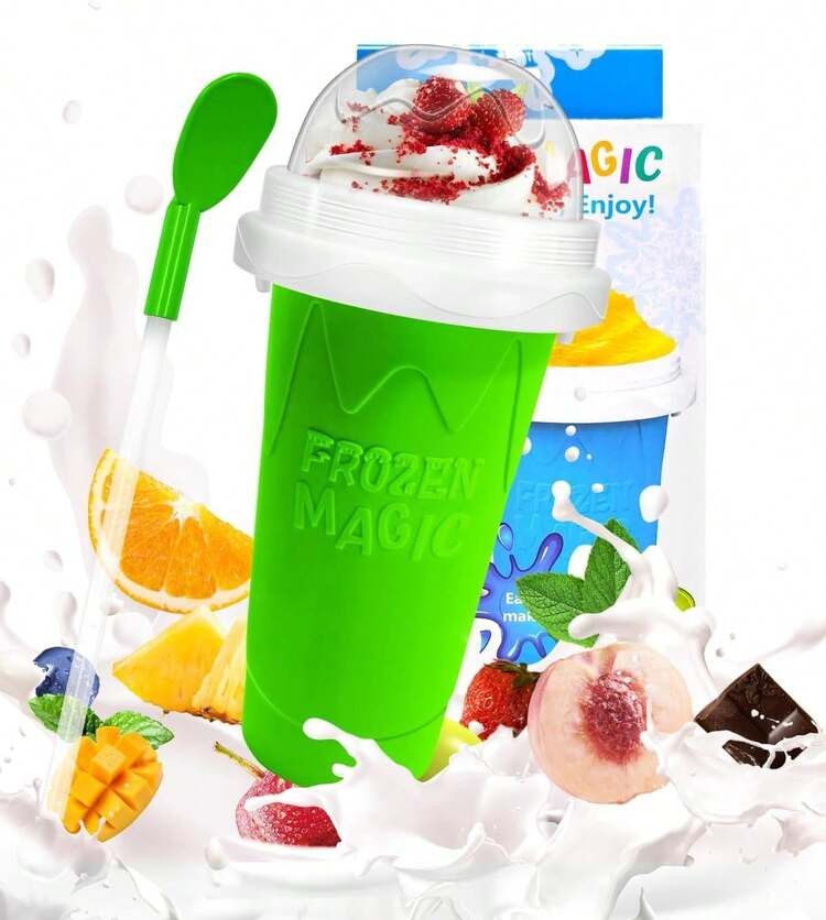 300ml Smoothie Cup, Ice-Making Cup, Kneading Cup, Shaking Cup, With Straw And Spoon, Suitable For Cold Drinks, Chilled Beverages, Fruit Brewing And Refreshing Summer Drinks. There Are Four Colors To Choose From: Royal Blue, Rose Red, Yellow And Green. | SHEIN