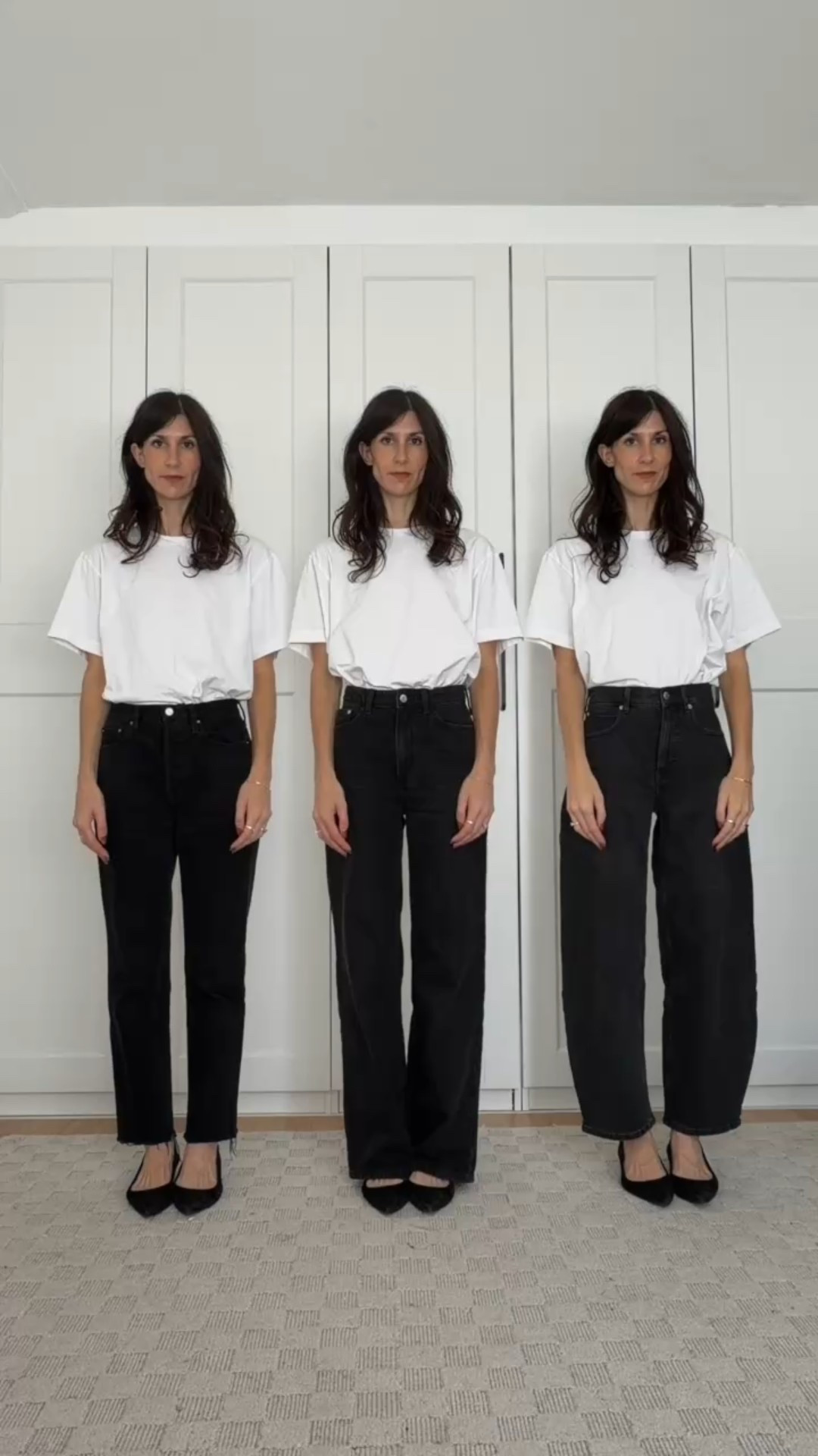 Wearing tee in size S. First Jean in size 26, middle Jean in AU6 and last Jean in 26/29