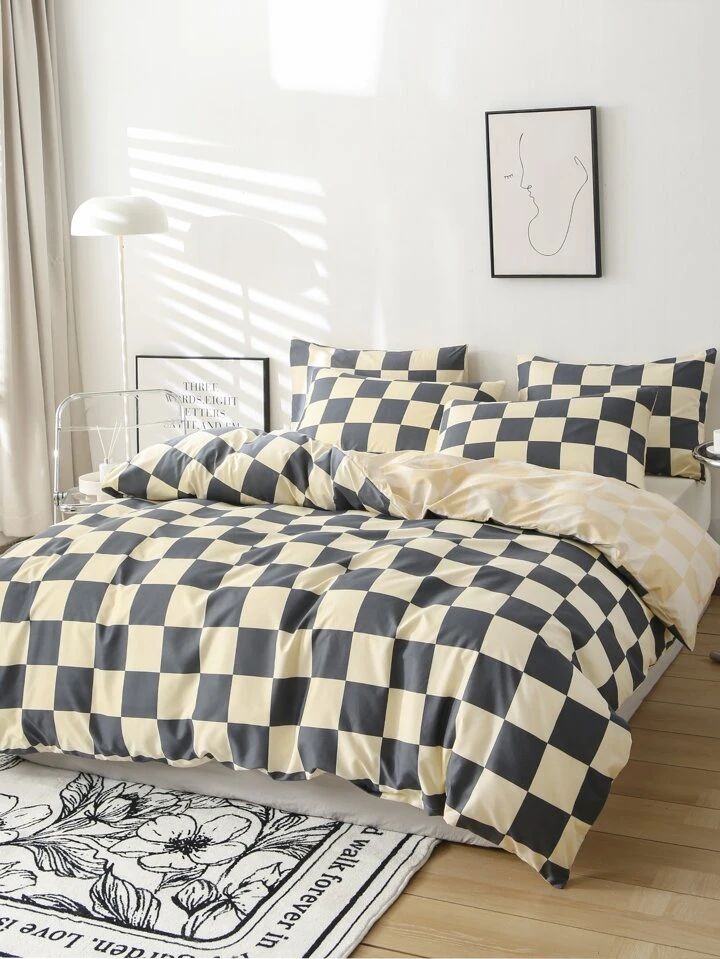 Chessboard Print Duvet Cover Set Without Filler | SHEIN