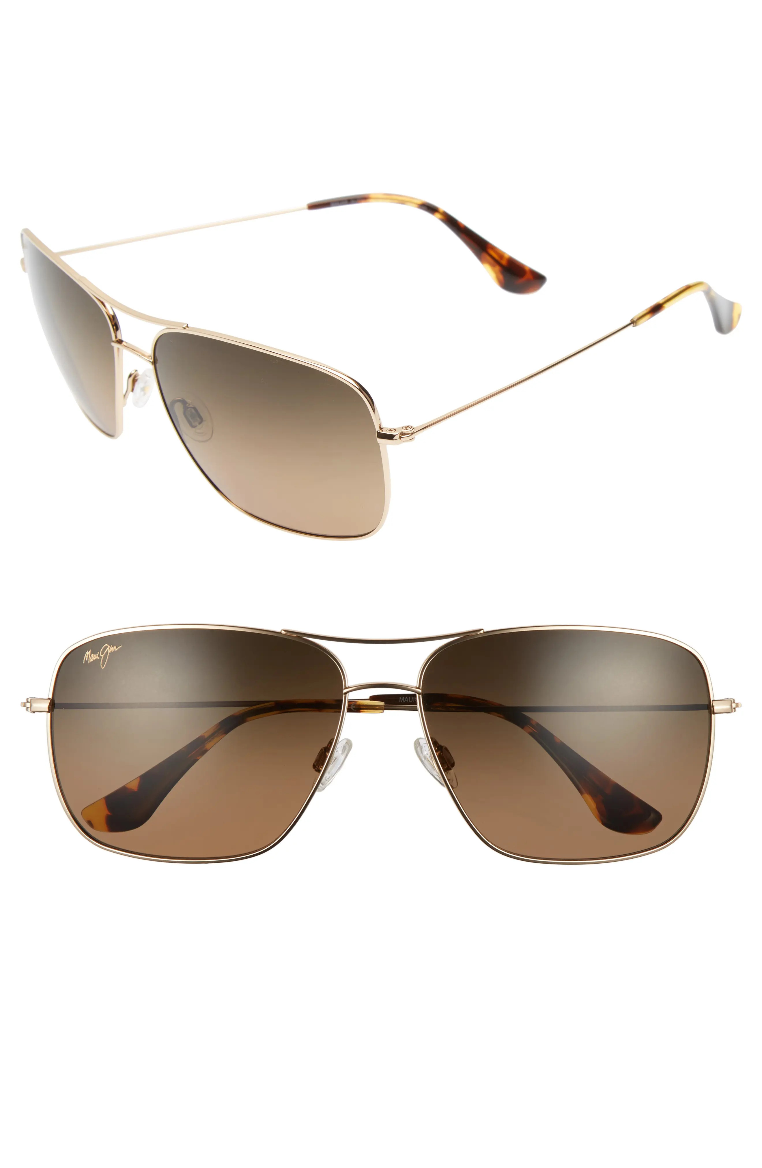 Women's Maui Jim Cook Pines 63mm Polarized Titanium Aviator Sunglasses - Gold/ Bronze | Nordstrom