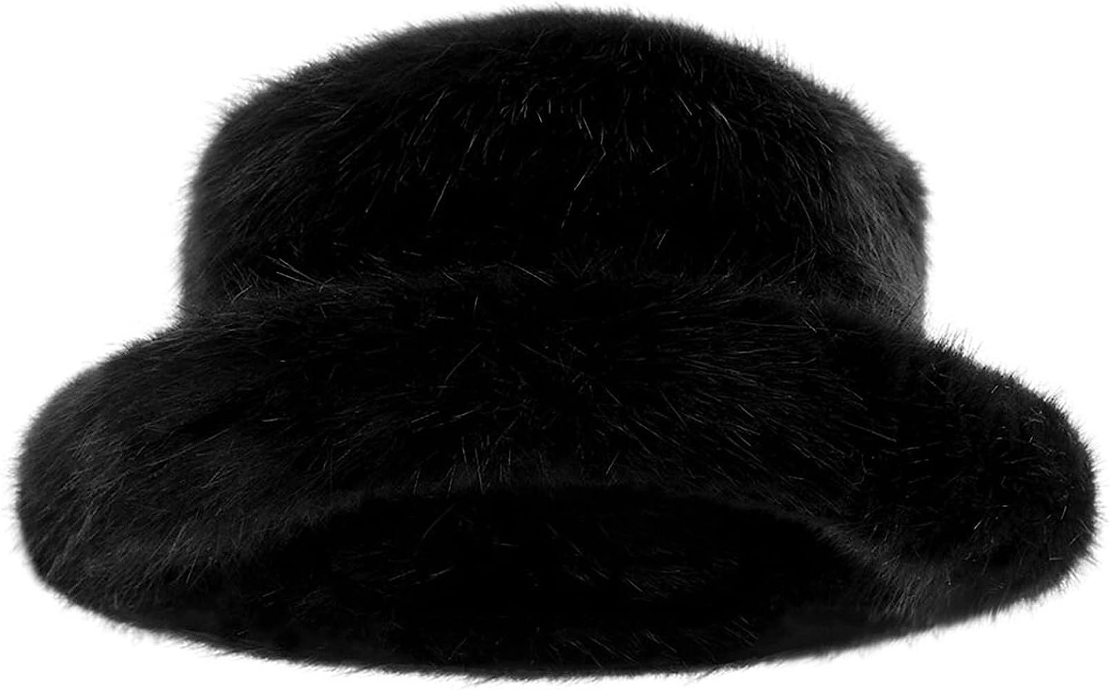 Women’s Fuzzy Fluffy Bucket Hat Winter Warmer Plush Hat Faux Fur Outdoor Fisherman Cap Casual Street | Amazon (US)