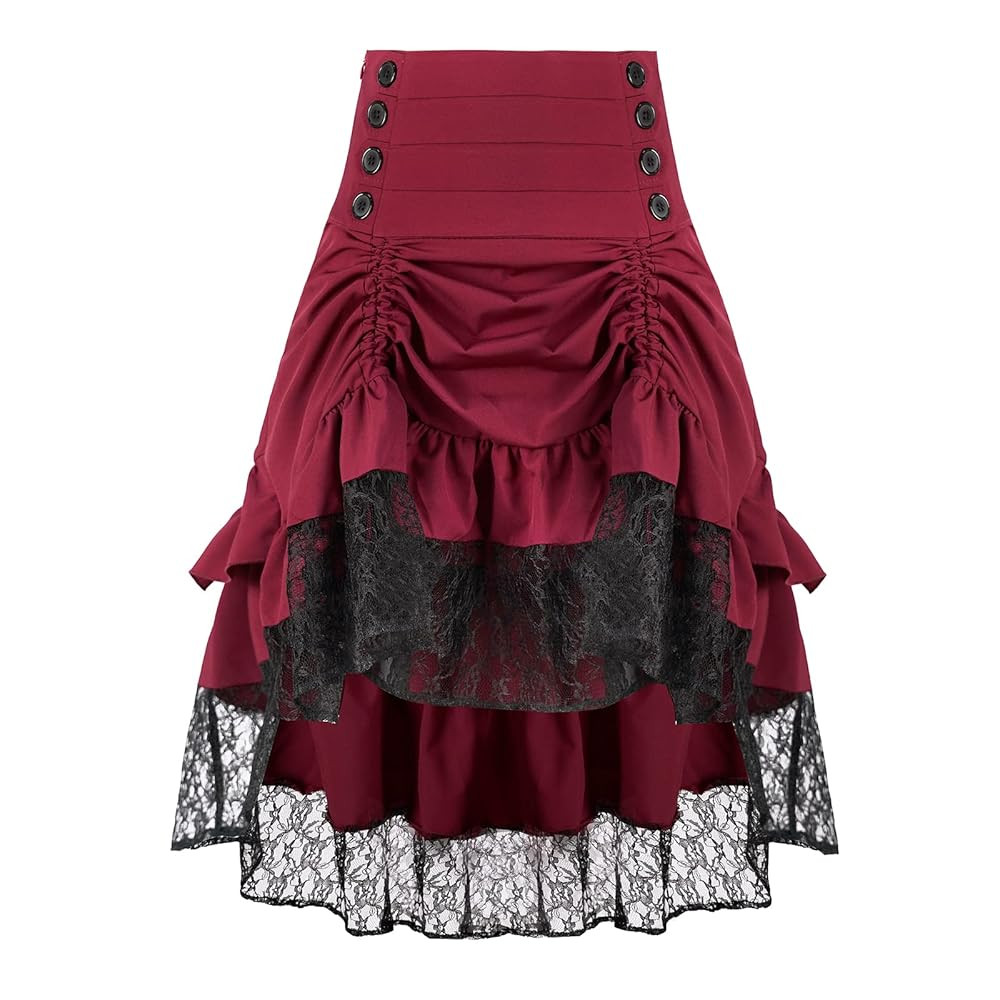 Women's Steampunk Retro Gothic Pleated Asymmetric Hi-Low Lace Party Skirt | Amazon (US)