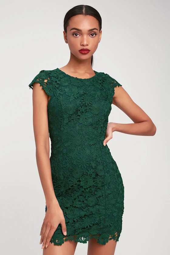 Romance Language Dark Green Backless Lace Dress | Lulus (US)
