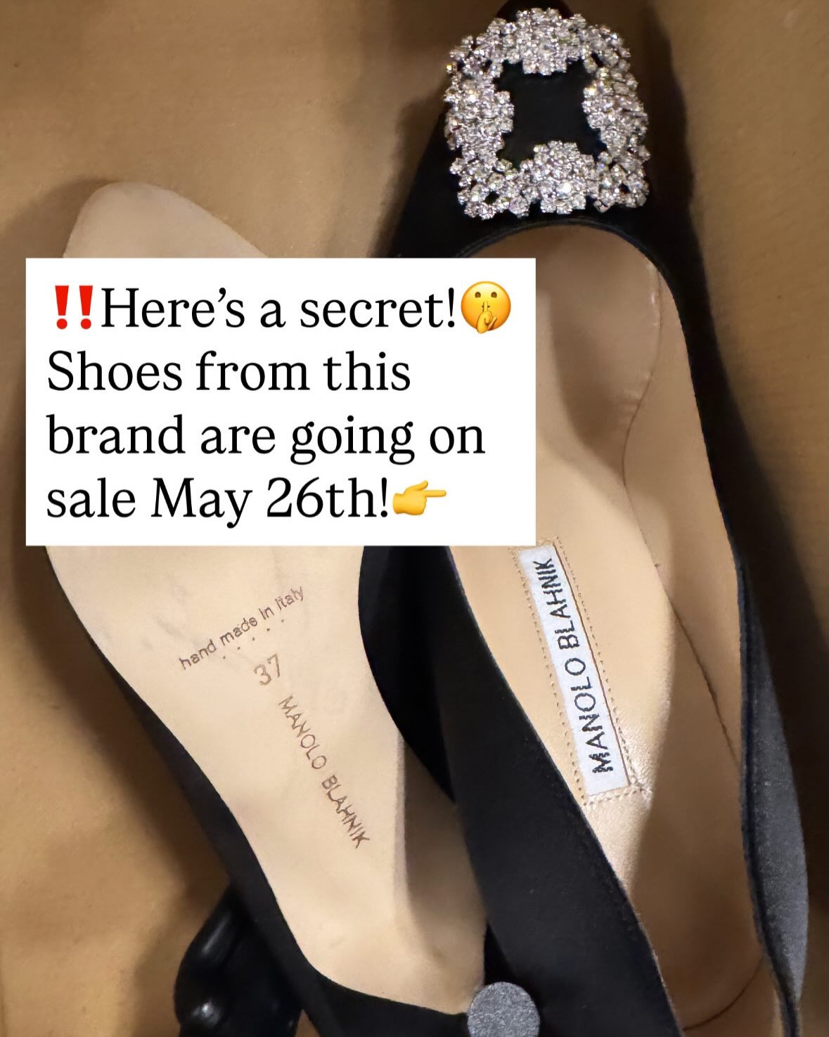 🚨Select Manolo styles are going on sale tomorrow 5/26 at a major department store! 🤫

Check the two links attached after 3am ET on 5/26! Also attached Manolos that are ~50% off right now (scroll down for the Hangisi style)!

✨Follow for Designer Finds for less!

#luxuryfashion 
#highendfashion 
#designerdeals 
#luxuryshopping 
#fashioninvesting

#LTKmorningroutine #LTKgrwm #LTKSeasonal