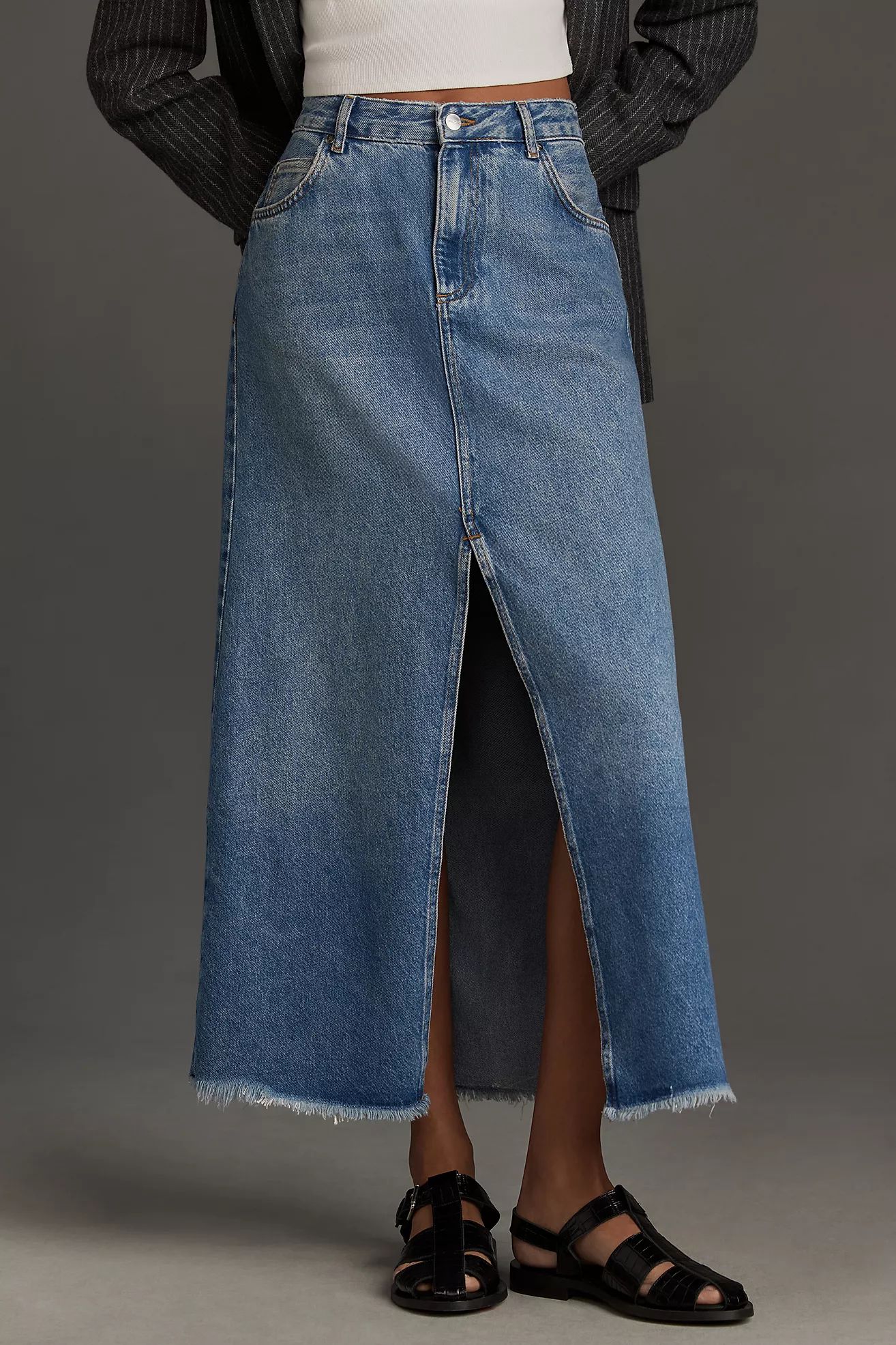 The Madi Front-Slit Denim Skirt by Pilcro | Anthropologie (US)