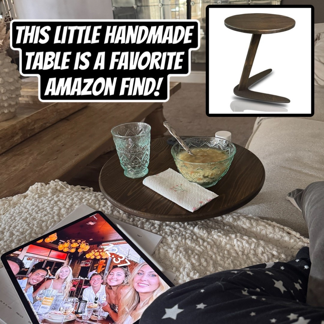 I bought this little handmade table from Amazon for Dave for Father’s Day. It was the best little gift ever lol. We use it all the time and it looks so nice. Just sitting up against my couch. I bought the large in the darker color. I am buying another one because it’s so nice and we kind of all fight over it lol, but I’m gonna buy the small one this time. I think it’ll look cute if I have a small one and a big one up against the couch. It tucks right under the couch, super flush, and the bottom piece is fairly thin so we can go under any couch. Our couch is a recliner, which is always tricky to find something that works, but this works perfectly! It’s very sturdy and very well-made. It must be like a little family business or something, because it comes with the cutest little crocheted coaster:) mine was full price at $100, but it’s on sale for this little Amazon prime day for an extra 10% off. But it is 100% worth 100 bucks.

#LTKSaleAlert #LTKFindsUnder100